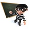 3d Funny cartoon burglar thief teaching at the blackboard
