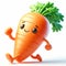 3D funny cartoon of a carrot. Agriculture and healthy food. AI generated