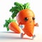 3D funny cartoon of a carrot. Agriculture and healthy food. AI generated