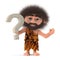 3d Funny cartoon caveman character has a question