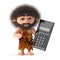 3d Funny cartoon caveman does the math on a calculator