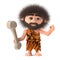 3d Funny cartoon caveman holding a bone and waving hello