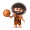 3d Funny cartoon caveman playing basketball