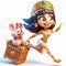 3D funny cartoon of Cleopatra, from Ancient Egypt. History and culture. AI generated