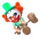 3d Funny cartoon clown character holding an auction