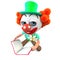 3d Funny cartoon clown character reading a book