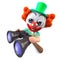 3d Funny cartoon clown character using a pair of binoculars