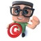 3d Funny cartoon computer nerd character holding a copyright symbol