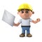 3d Funny cartoon construction worker character has mail