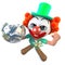 3d Funny cartoon crazy clown character holding a globe of the Earth