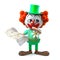 3d Funny cartoon crazy clown character is lost looking at the map