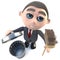 3d Funny cartoon executive businessman character cleaning with a broom