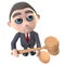 3d Funny cartoon executive businessman character holding an auction