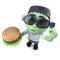 3d Funny cartoon frankenstein halloween monster eating a cheeseburger