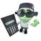 3d Funny cartoon frankenstein halloween monster holding a calculator.