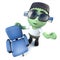 3d Funny cartoon frankenstein monster character with an empty office chair