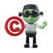 3d Funny cartoon Frankenstein monster character has copyright symbol