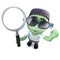 3d Funny cartoon frankenstein monster holding a magnifying glass