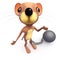 3d Funny cartoon funny mouse character with a ball and chain