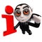 3d Funny cartoon Halloween dracula vampire character holding an information symbol