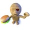 3d Funny cartoon Halloween Egyptian mummy character eating a cheese burger