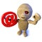 3d Funny cartoon Halloween Egyptian mummy character holding an email address symbol