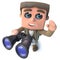 3d Funny cartoon hiker explorer bird watching with binoculars