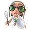 3d Funny cartoon hippy stoner character holding a whisk and mixing bowl