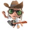 3d Funny cartoon hippy stoner character wearing a cowboy hat and playing guitar