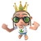 3d Funny cartoon hippy stoner character wearing a gold crown