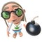 3d Funny cartoon hippy stoner holding a bomb