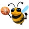 3d Funny cartoon honey bee character playing basketball