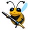 3d Funny cartoon honey bee character writing with a pen