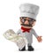 3d Funny cartoon Italian pizza chef character reading a map