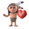 3d Funny cartoon native American Indian warrior child character holds a red heart