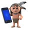 3d Funny cartoon native American Indian warrior child character holds a red heart