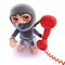 3d Funny cartoon ninja assassin answering a phone