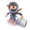 3d Funny cartoon ninja assassin carrying a shopping basket