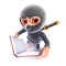 3d Funny cartoon ninja assassin reading a book