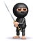 3d Funny cartoon Ninja assassin stands ready with lethal katana