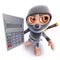 3d Funny cartoon ninja assassin warrior character holding a calculator