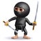 3d Funny cartoon ninja warrior assassin with two swords