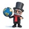 3d Funny cartoon noble lord character holds a globe of the Earth