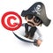 3d Funny cartoon pirate captain holding a copyright symbol