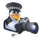 3d Funny cartoon police penguin character holding a camera