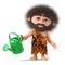 3d Funny cartoon primitive caveman watering his garden