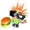 3d Funny cartoon punk youth holding a cheese burger