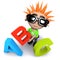 3d Funny cartoon punk youth holding letters of the alphabet