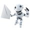 3d Funny cartoon robot character holding an email message envelope