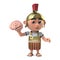 3d Funny cartoon Roman soldier in armour character holds a human brain